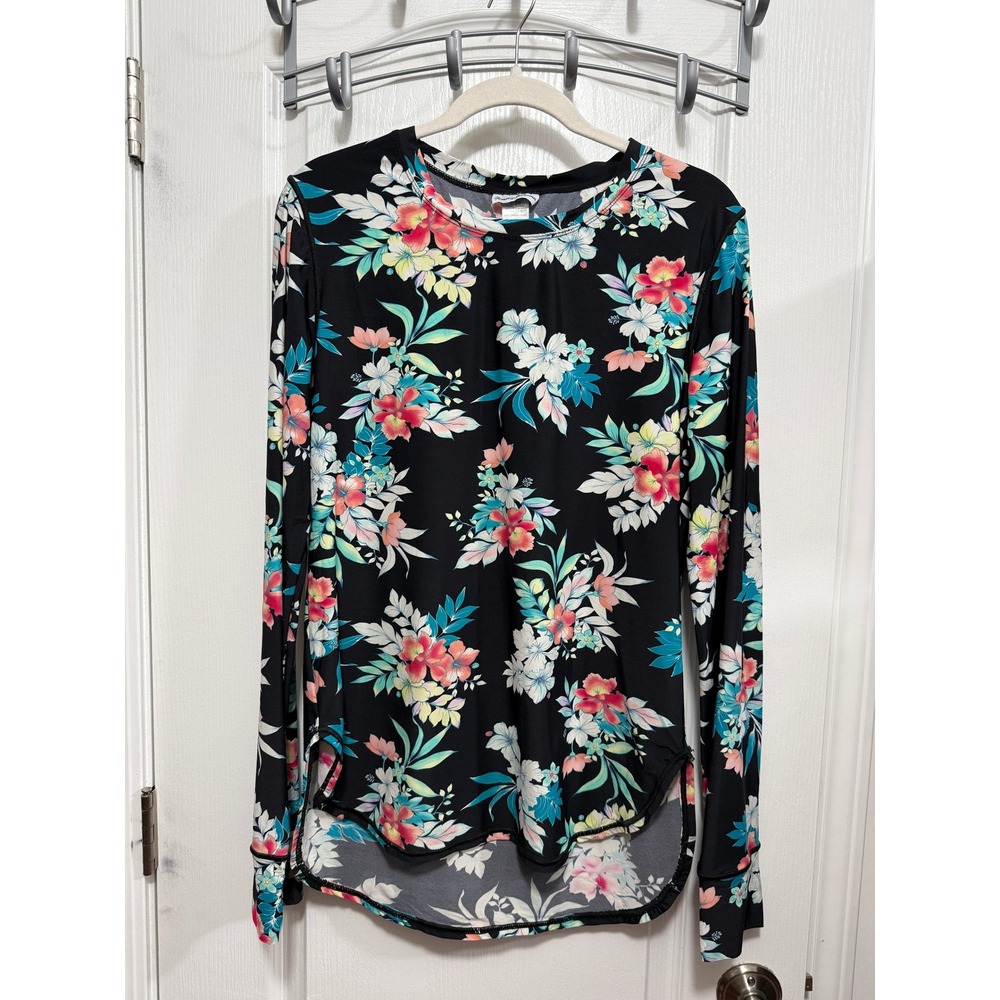 Tommy Bahama Womens Floral Long Sleeve Rash Guard Black TSW13022C L